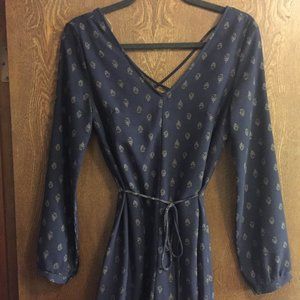 Lulu's Navy Long Sleeve Romper- Small